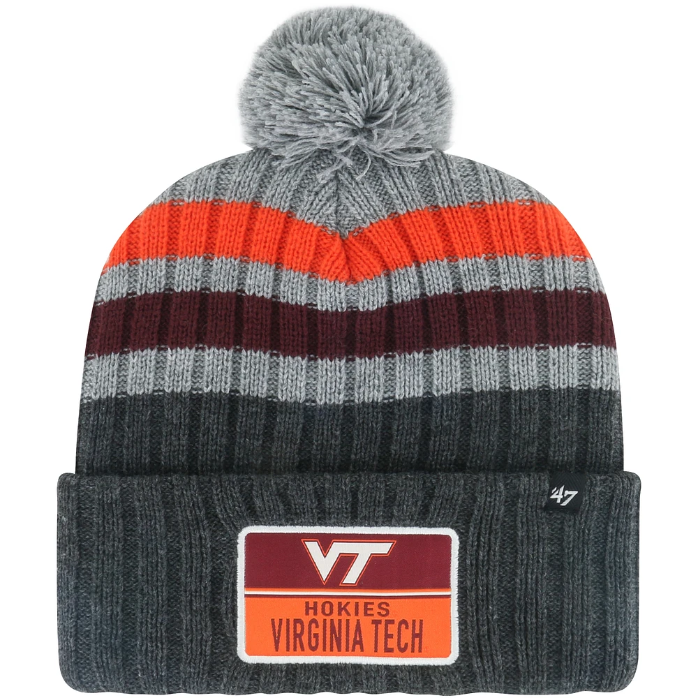 Men's '47 Charcoal Virginia Tech Hokies Stack Striped Cuffed Knit Hat with Pom