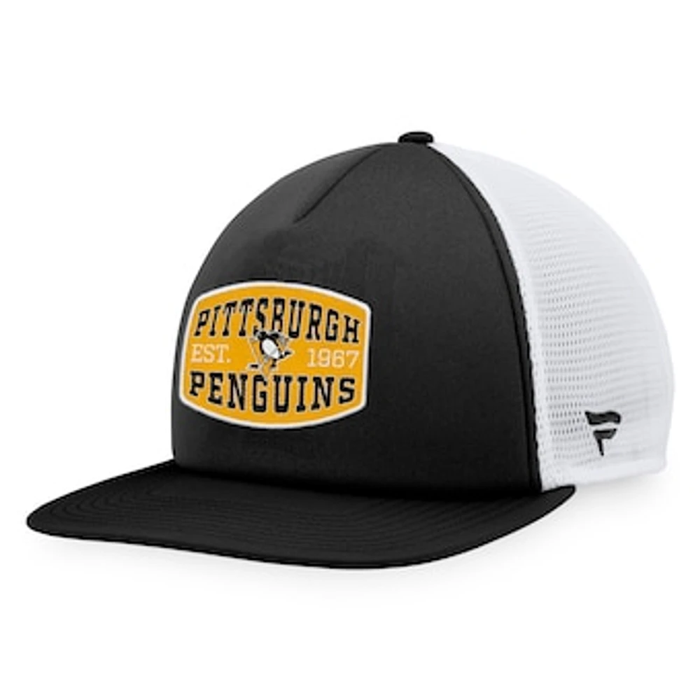 Men's Fanatics Black/White Pittsburgh Penguins Foam Front Patch Trucker Snapback Hat