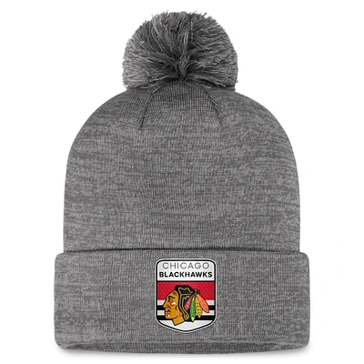 Men's Fanatics Gray Chicago Blackhawks Authentic Pro Home Ice Cuffed Knit Hat with Pom