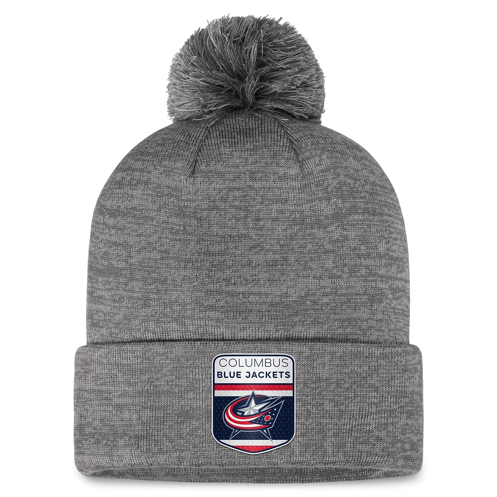Men's Fanatics Gray Columbus Blue Jackets Authentic Pro Home Ice Cuffed Knit Hat with Pom