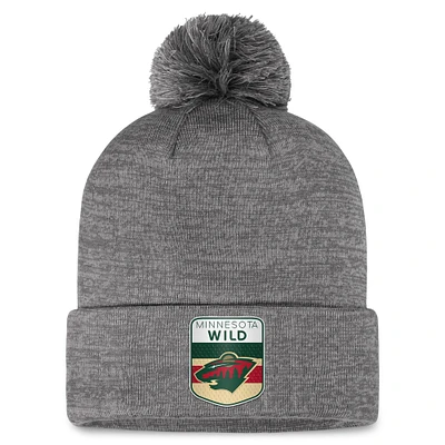 Men's Fanatics Gray Minnesota Wild Authentic Pro Home Ice Cuffed Knit Hat with Pom