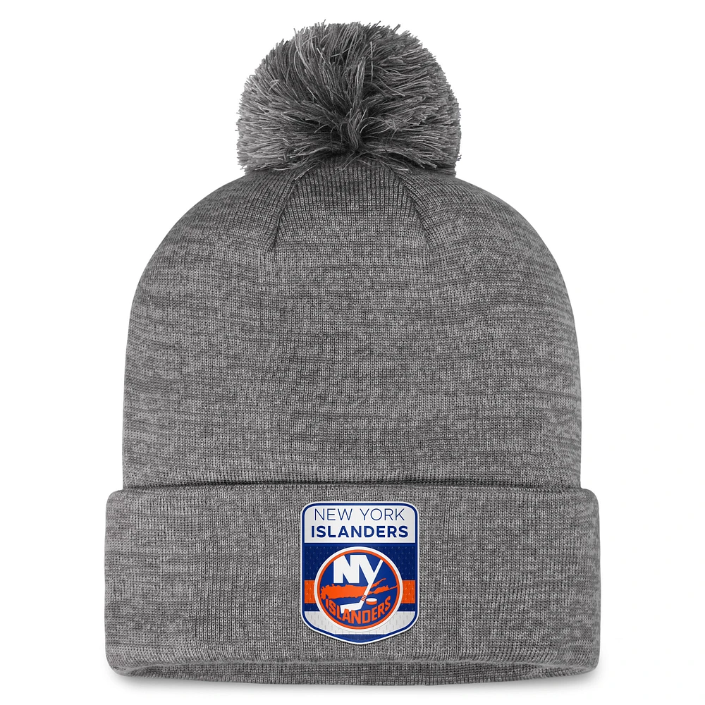 Men's Fanatics Gray New York Islanders Authentic Pro Home Ice Cuffed Knit Hat with Pom