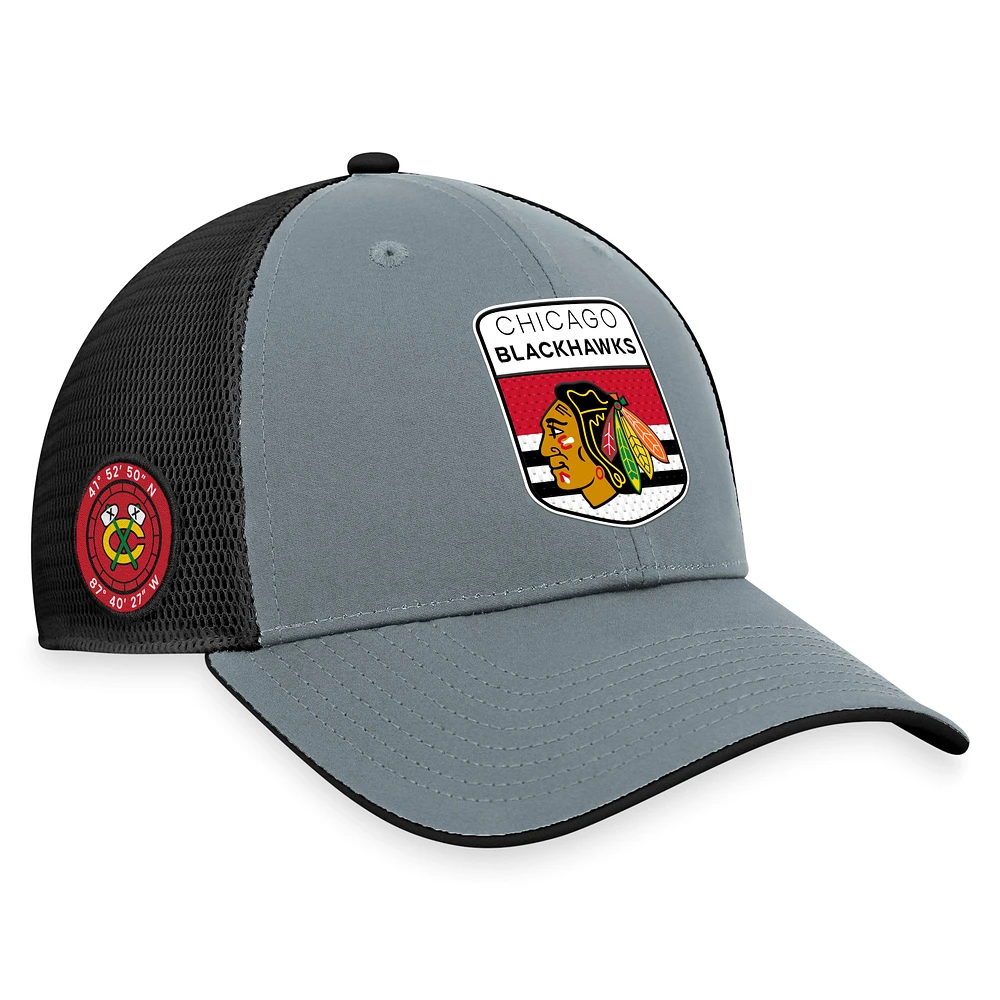 Men's Fanatics Gray/Black Chicago Blackhawks Authentic Pro Home Ice Trucker Adjustable Hat