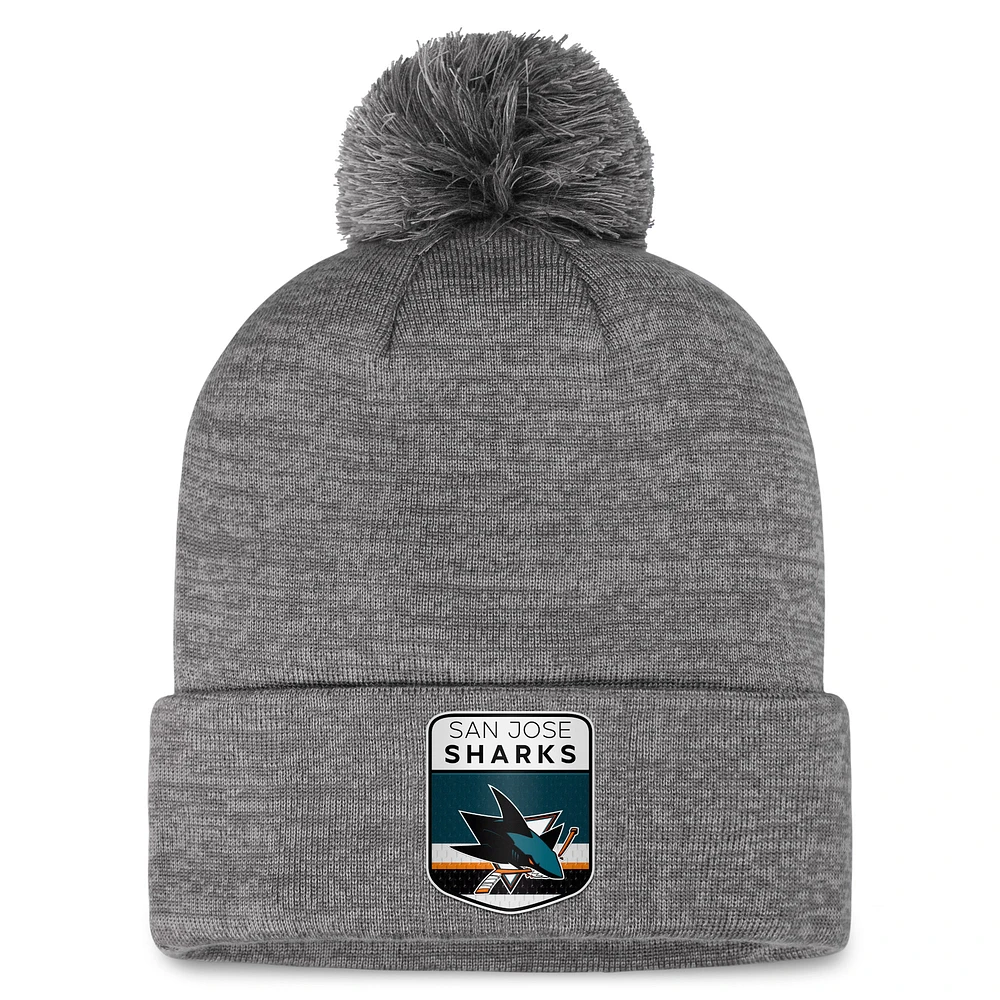 Men's Fanatics Gray San Jose Sharks Authentic Pro Home Ice Cuffed Knit Hat with Pom