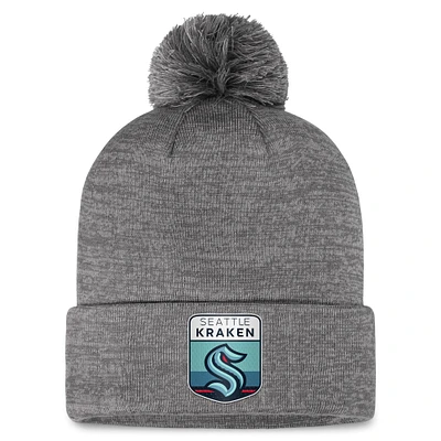 Men's Fanatics Gray Seattle Kraken Authentic Pro Home Ice Cuffed Knit Hat with Pom
