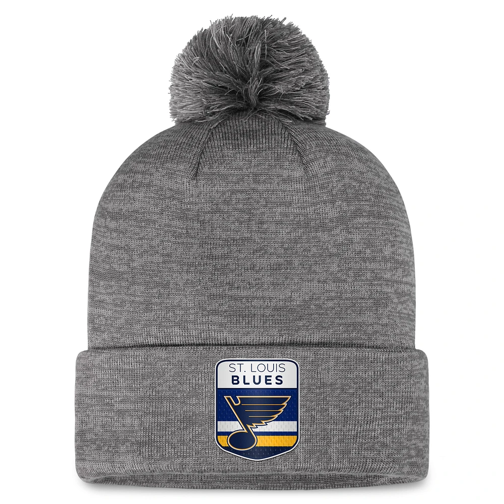 Men's Fanatics Gray St. Louis Blues Authentic Pro Home Ice Cuffed Knit Hat with Pom