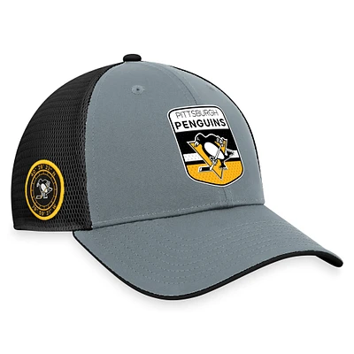 Men's Fanatics Gray/Black Pittsburgh Penguins Authentic Pro Home Ice Trucker Adjustable Hat