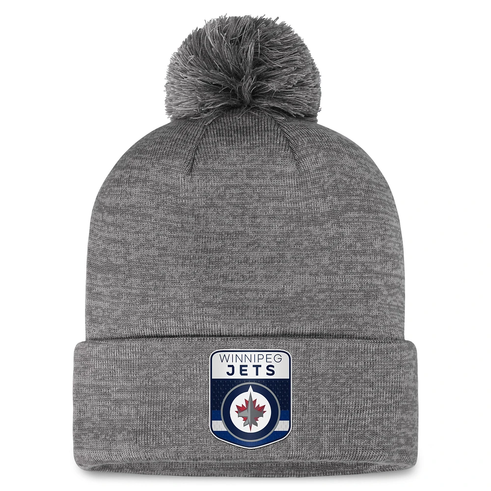 Men's Fanatics Gray Winnipeg Jets Authentic Pro Home Ice Cuffed Knit Hat with Pom