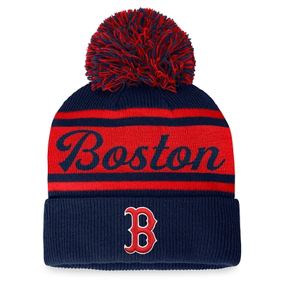 Women's Fanatics Navy/Red Boston Red Sox Script Cuffed Knit Hat with Pom