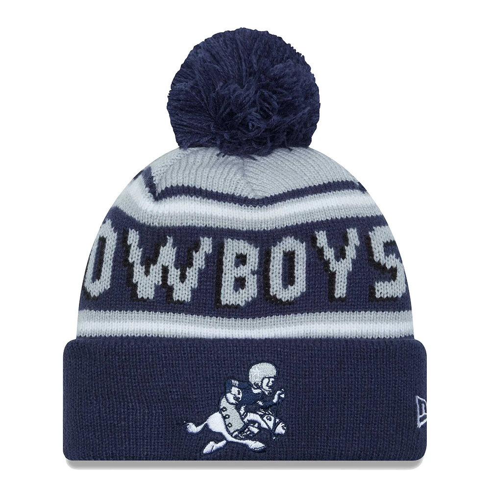 Men's New Era Navy Dallas Cowboys Retro Joe Main Cuffed Knit Hat with Pom