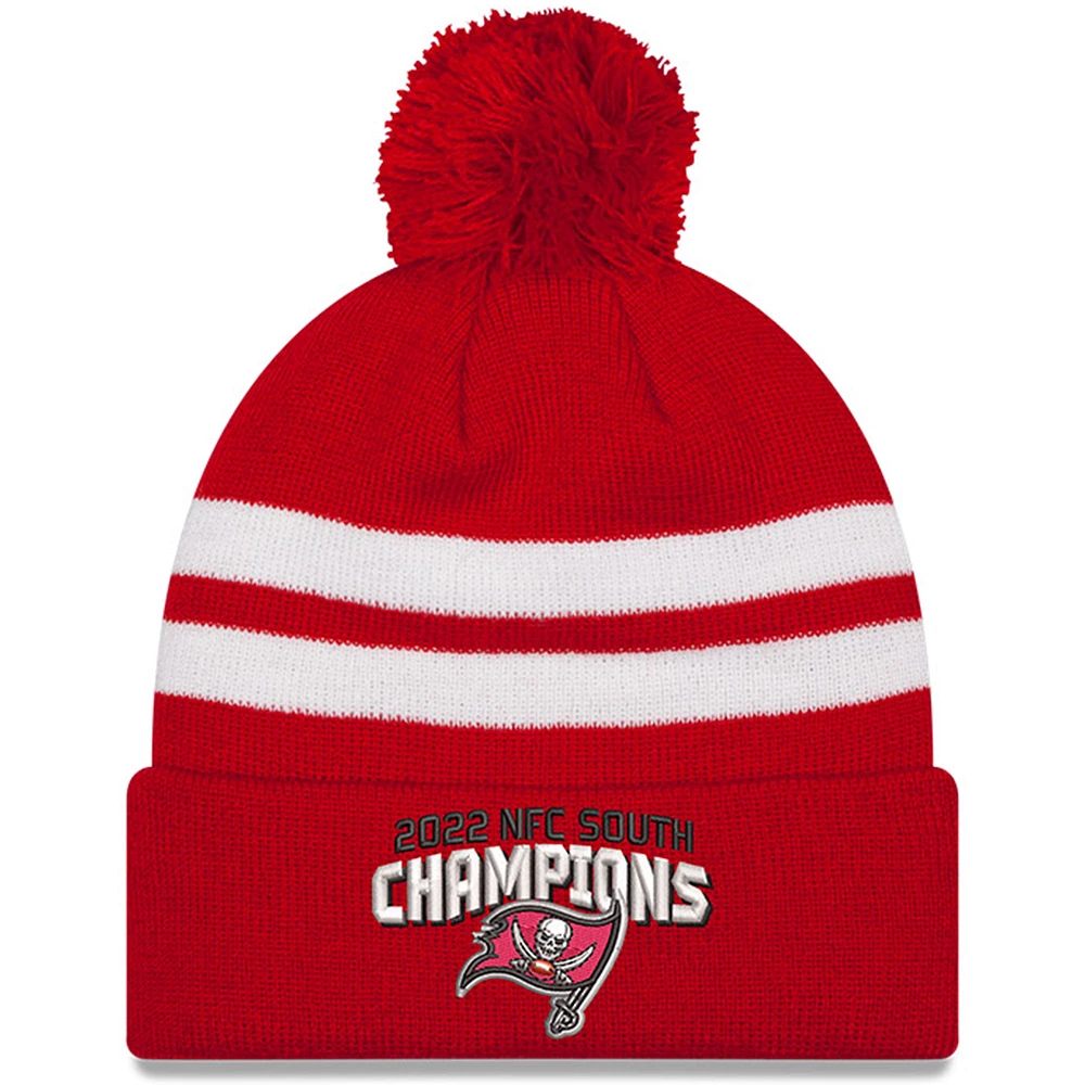 Men's New Era Red Tampa Bay Buccaneers 2022 NFC South Division Champions Top Stripe Pom Knit Hat