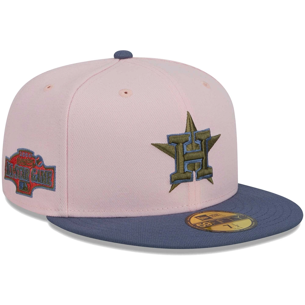 Men's New Era Pink/Blue Houston Astros Olive Undervisor 59FIFTY Fitted Hat