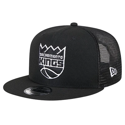 Men's New Era Black Sacramento Kings 9FIFTY Snapback Trucker Hat