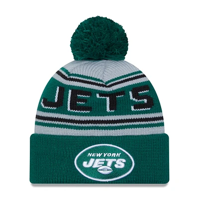 Men's New Era Green New York Jets Main Cuffed Knit Hat with Pom