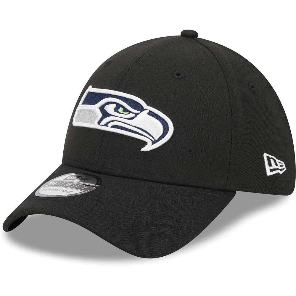 Men's New Era Black Seattle Seahawks Main 39THIRTY Flex Hat