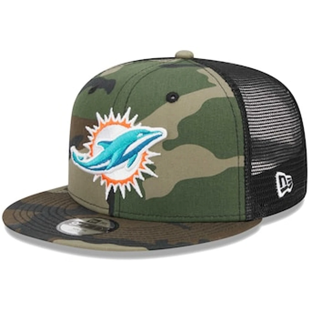 Youth New Era Camo Miami Dolphins Main Trucker 9FIFTY Snapback Hat