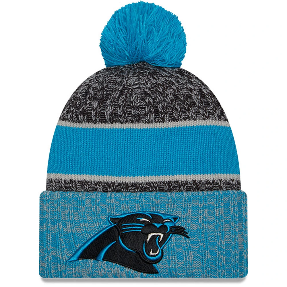Men's New Era Black/Blue Carolina Panthers 2023 Sideline Sport Cuffed Pom Knit Hat