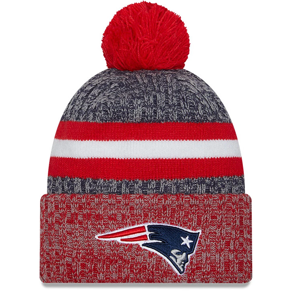 Men's New Era Navy/Red New England Patriots 2023 Sideline Sport Cuffed Pom Knit Hat