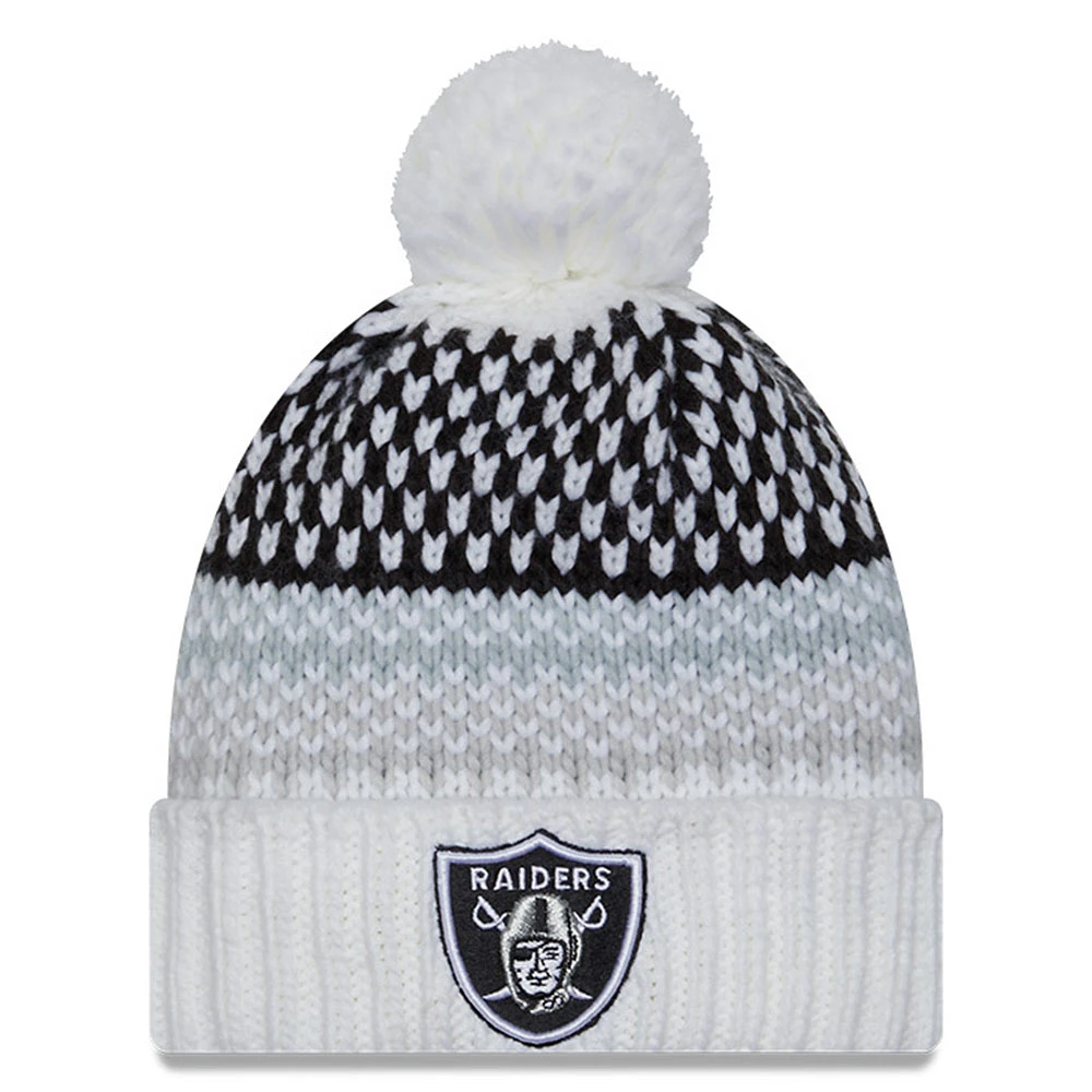 Women's New Era White Las Vegas Raiders 2023 Sideline Cuffed Knit Hat with Pom