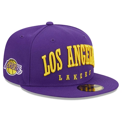 Men's New Era Purple Los Angeles Lakers Big Arch Text 59FIFTY Fitted Hat
