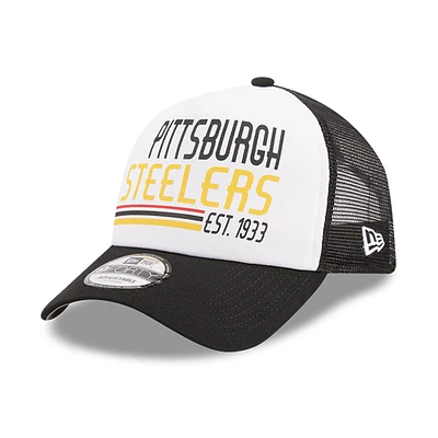 Men's New Era White/Black Pittsburgh Steelers Stacked A-Frame Trucker 9FORTY Adjustable Hat