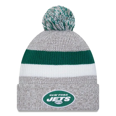 Men's New Era Heather Gray New York Jets Cuffed Knit Hat with Pom