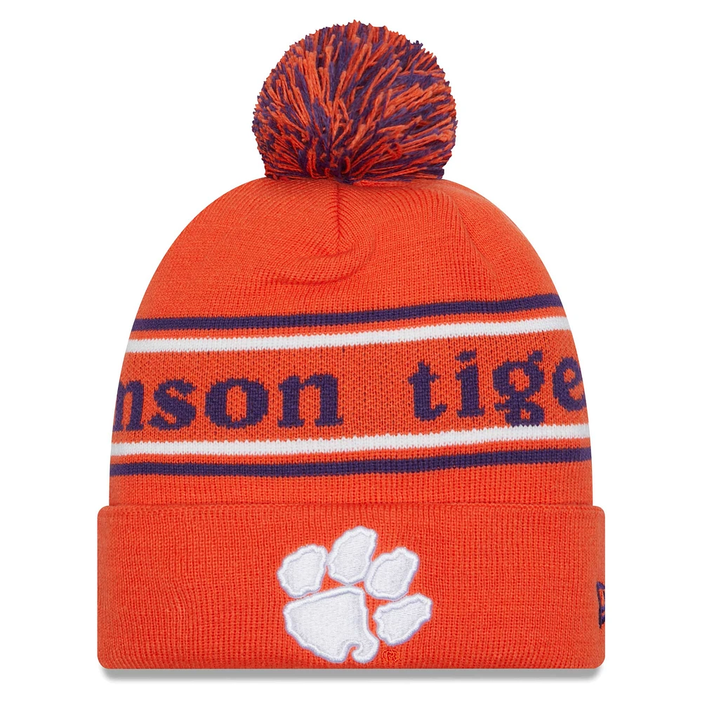 Men's New Era Orange Clemson Tigers Marquee Cuffed Knit Hat with Pom