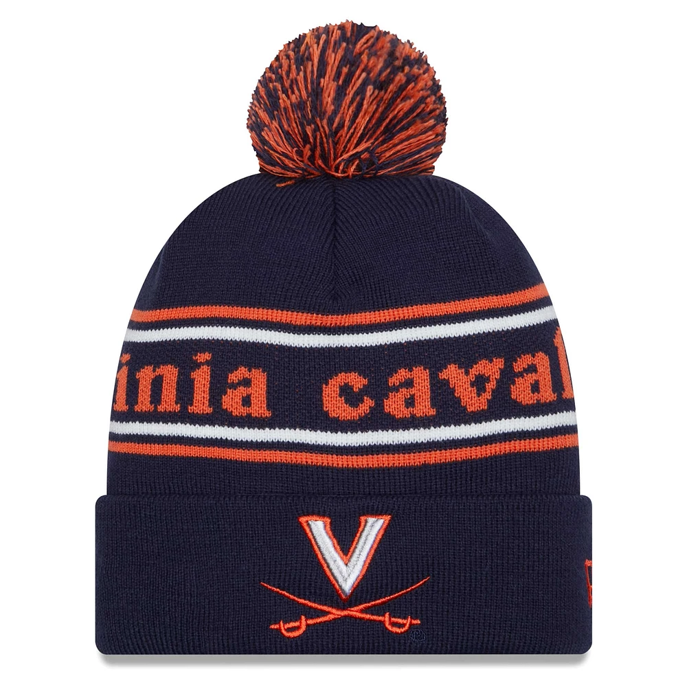 Men's New Era Navy Virginia Cavaliers Marquee Cuffed Knit Hat with Pom