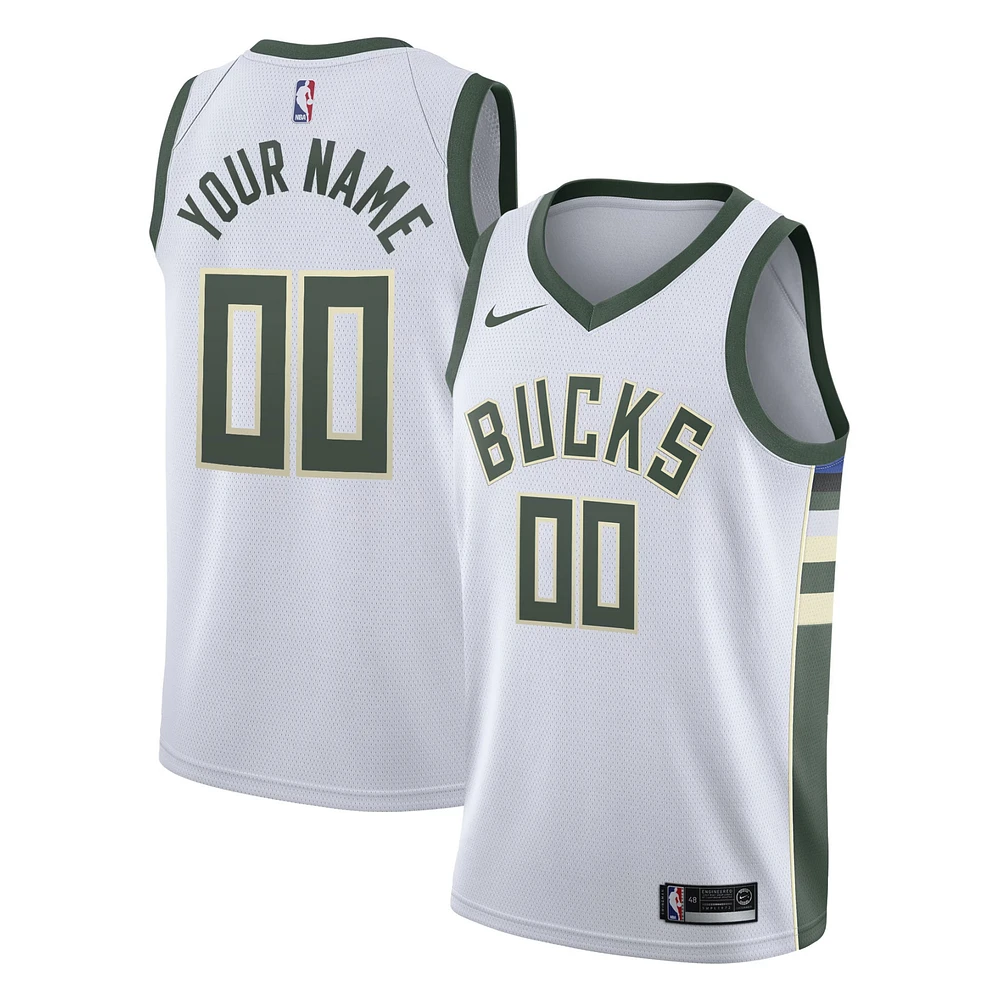 Men's Nike White Milwaukee Bucks Swingman Custom Jersey - Association Edition