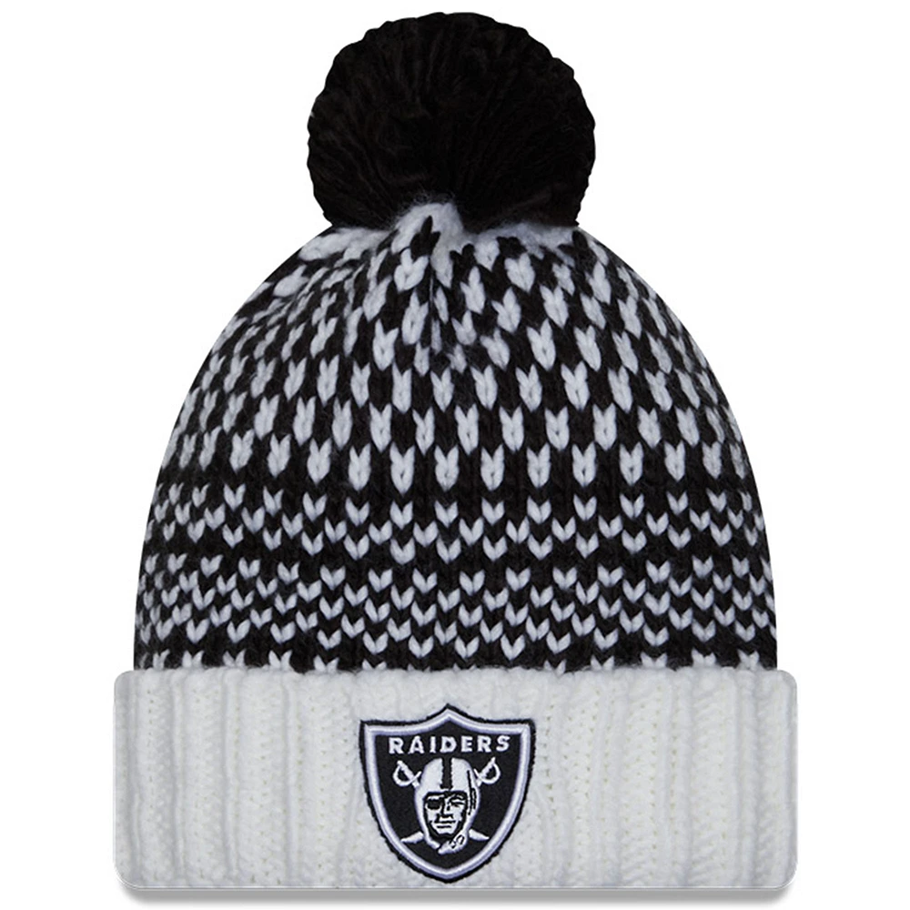 Women's New Era Black/White Las Vegas Raiders 2023 NFL Crucial Catch Cuffed Pom Knit Hat
