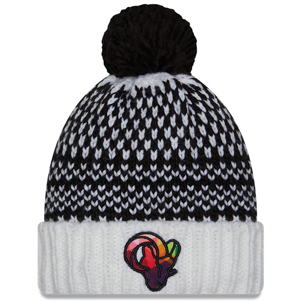 Women's New Era Black/White Los Angeles Rams 2023 NFL Crucial Catch Cuffed Pom Knit Hat