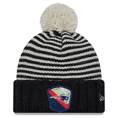 Women's New Era Black New England Patriots 2023 Salute To Service Cuffed Pom Knit Hat