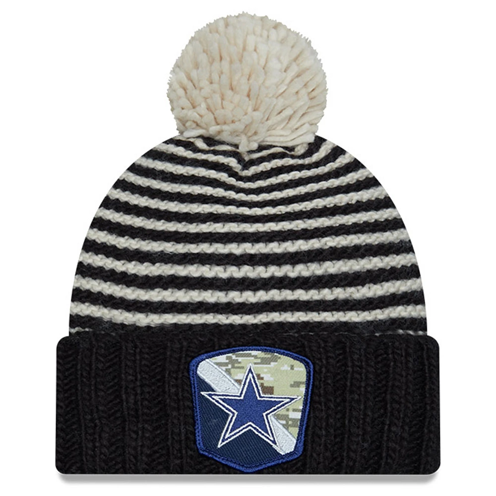 Women's New Era Black Dallas Cowboys 2023 Salute To Service Cuffed Pom Knit Hat