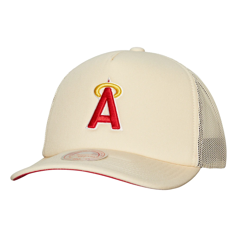 Men's Mitchell & Ness Cream Los Angeles Angels Cooperstown Collection Adjustable Trucker Hat