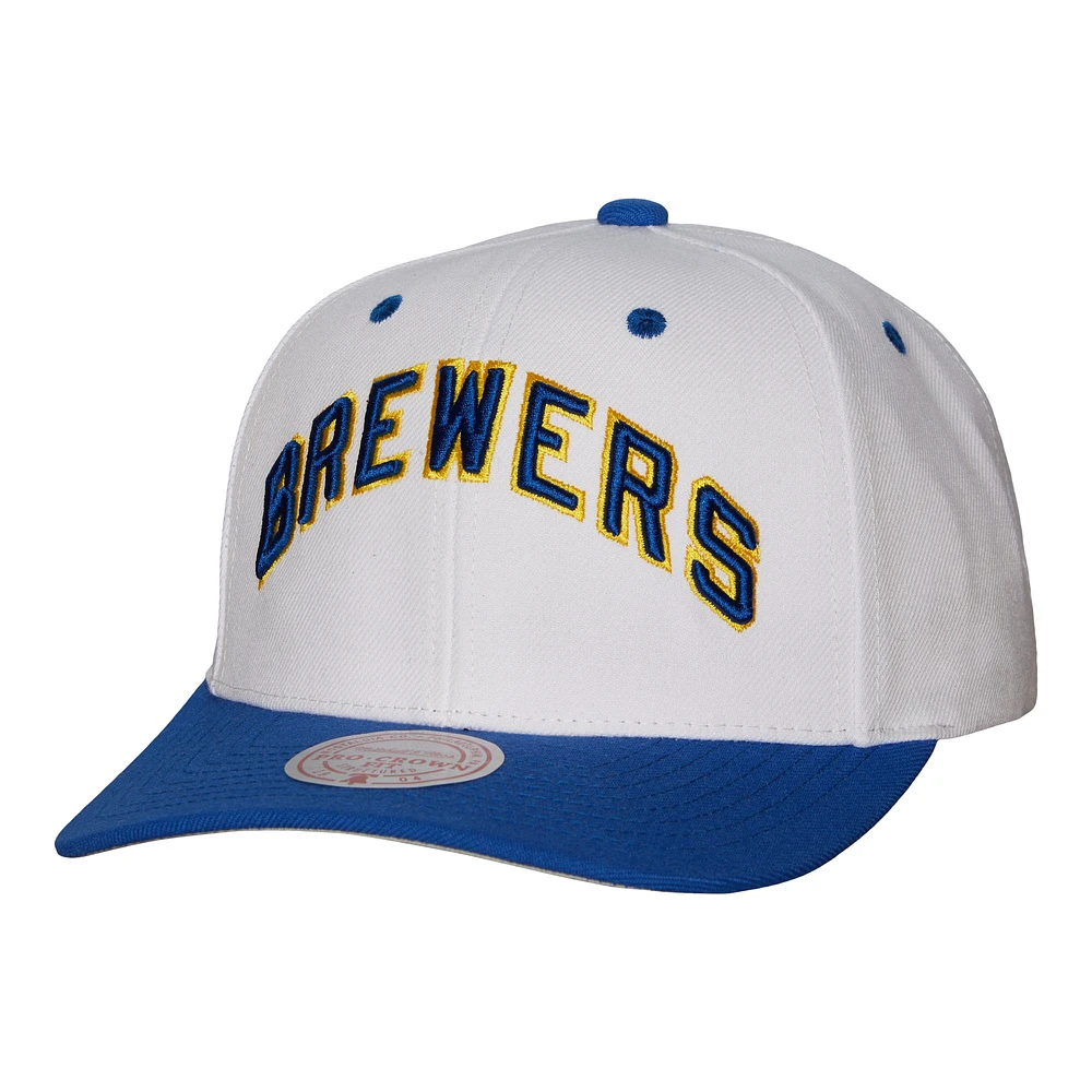 Men's Mitchell & Ness White Milwaukee Brewers Cooperstown Collection Pro Crown Snapback Hat