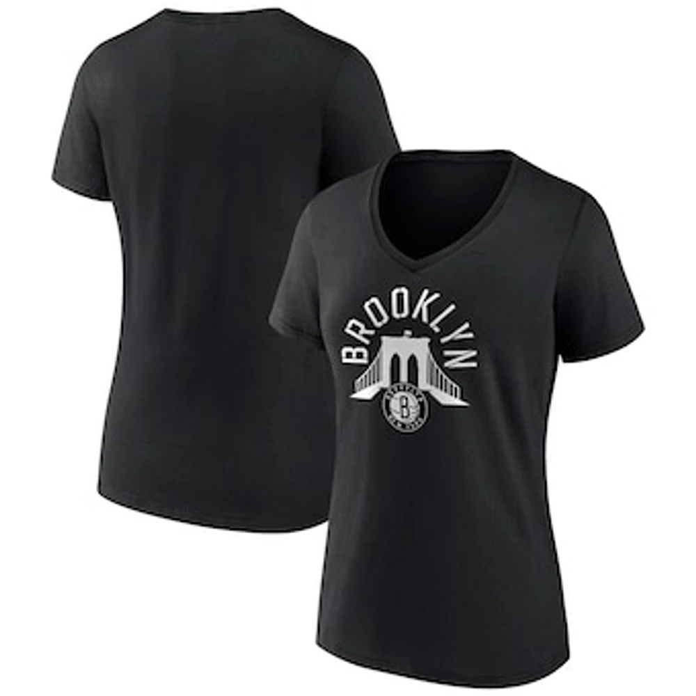 Women's Black Brooklyn Nets Announcer V-Neck T-Shirt