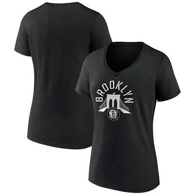 Women's Black Brooklyn Nets Announcer V-Neck T-Shirt
