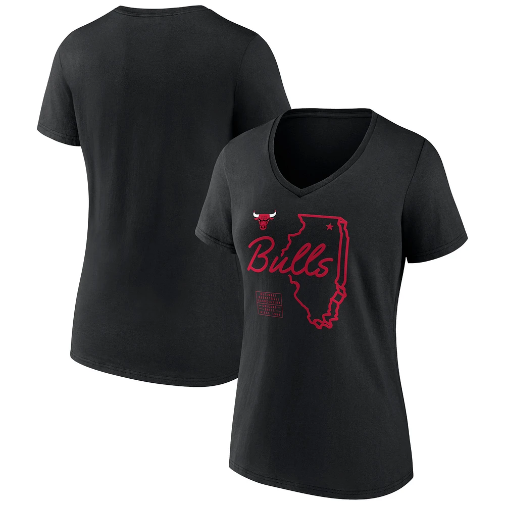 Women's Black Chicago Bulls Announcer V-Neck T-Shirt