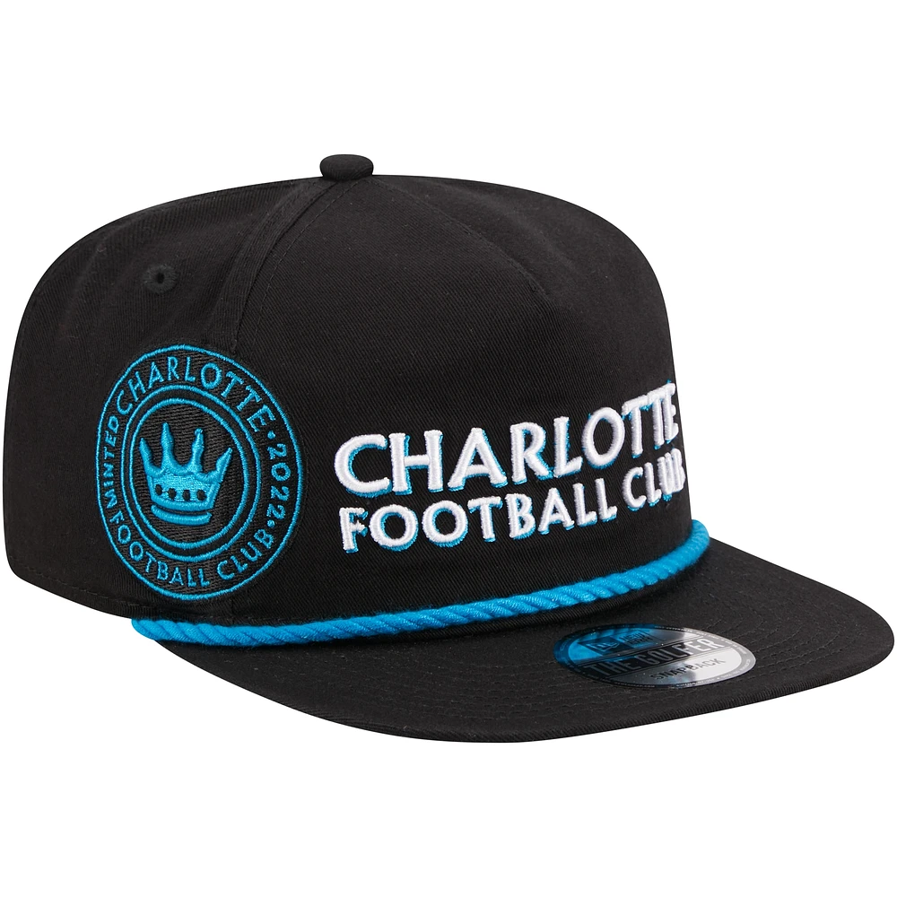 Men's New Era Black Charlotte FC Heritage The Golfer Snapback Hat