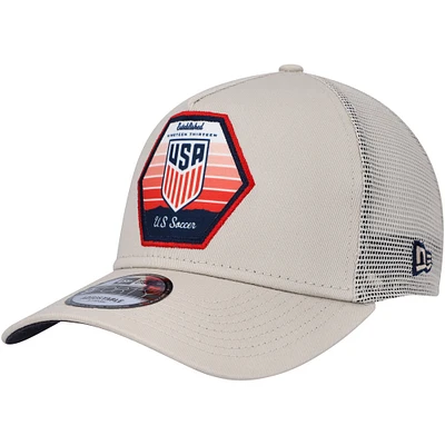 Men's New Era Khaki USMNT Established Patch 9FORTY A-Frame Trucker Adjustable Hat