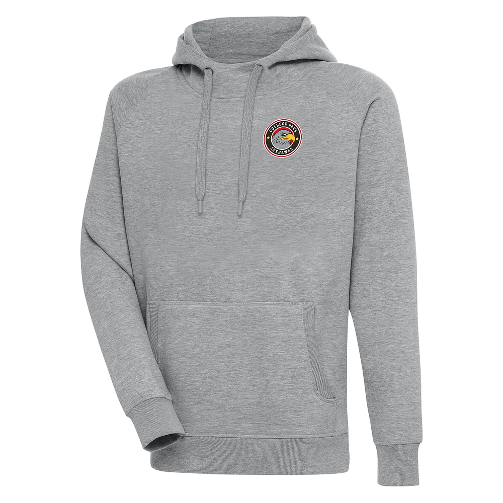 Men's Antigua Heather Gray College Park Skyhawks Victory Pullover Hoodie