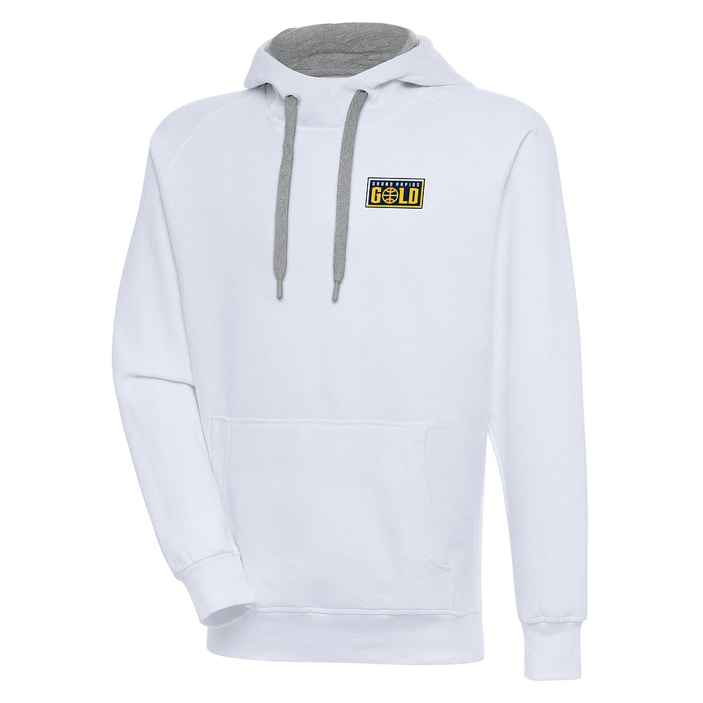 Men's Antigua White Grand Rapids Gold Victory Pullover Hoodie