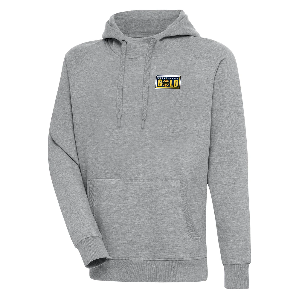 Men's Antigua Heather Gray Grand Rapids Gold Victory Pullover Hoodie