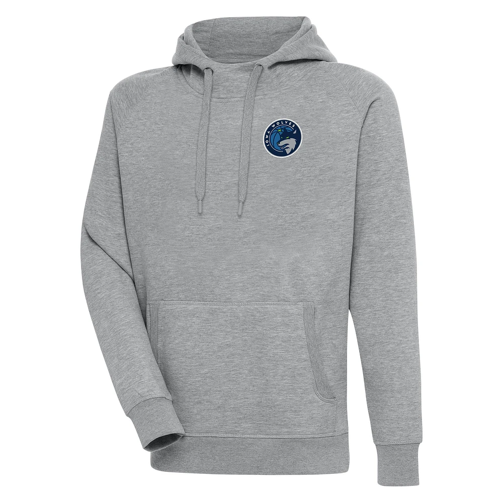 Men's Antigua Heather Gray Iowa Wolves Victory Pullover Hoodie