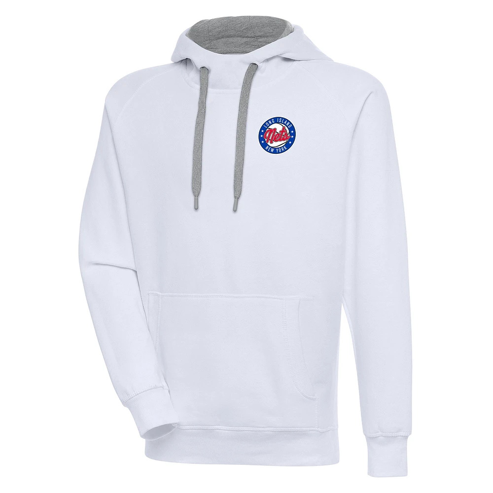 Men's Antigua White Long Island Nets Victory Pullover Hoodie