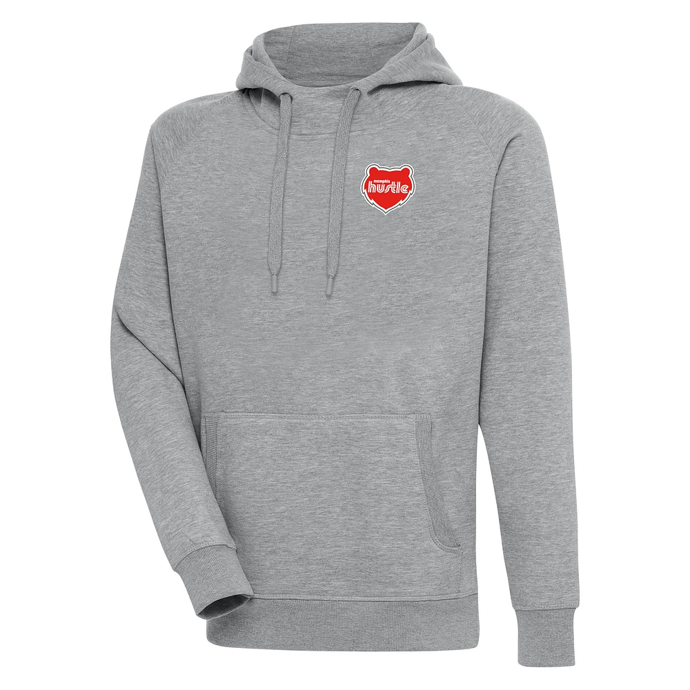 Men's Antigua Heather Gray Memphis Hustle Victory Pullover Hoodie