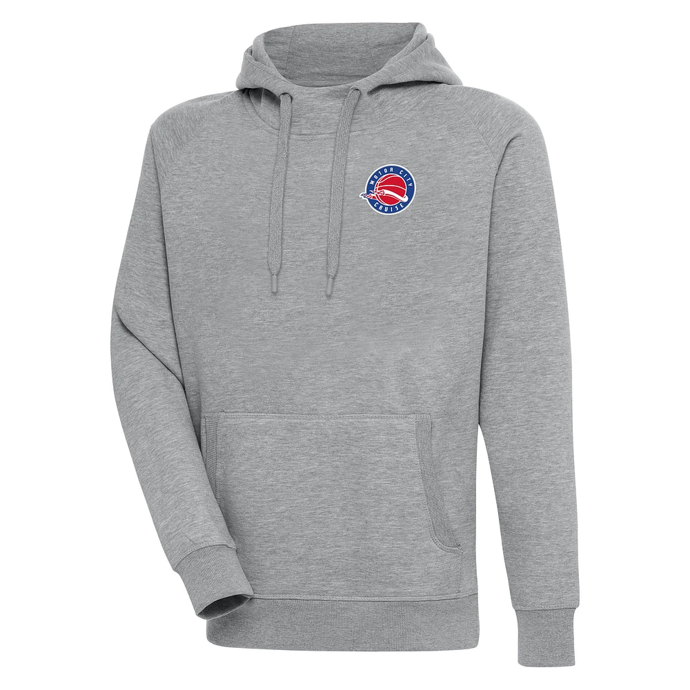 Men's Antigua Heather Gray Motor City Cruise Victory Pullover Hoodie