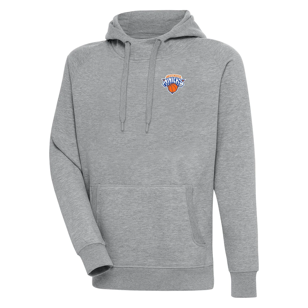 Men's Antigua Heather Gray Westchester Knicks Victory Pullover Hoodie