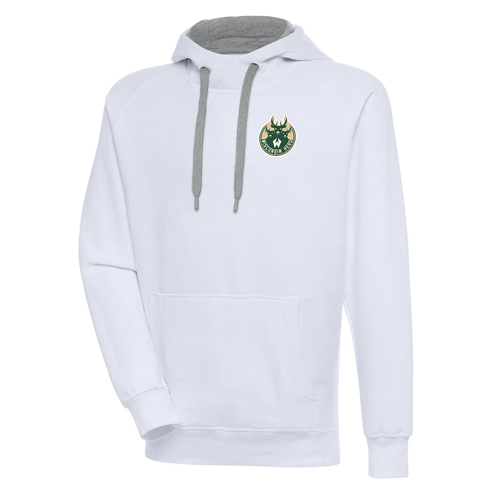 Men's Antigua White Wisconsin Herd Victory Pullover Hoodie