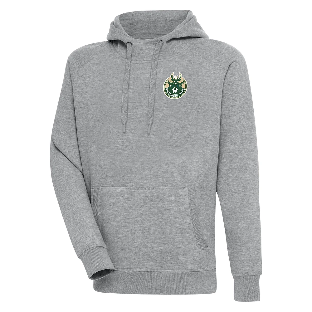 Men's Antigua Heather Gray Wisconsin Herd Victory Pullover Hoodie